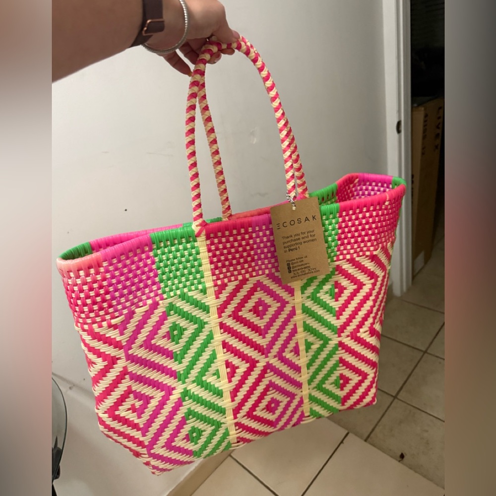 Pink and Green Geometric Tote Bag